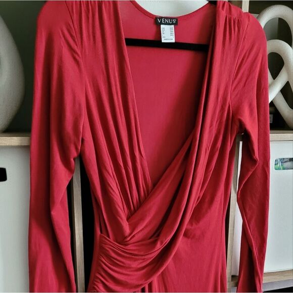 Venus Red Long Sleeve Draped Maxi Dress Size L - Picture 11 of 14
